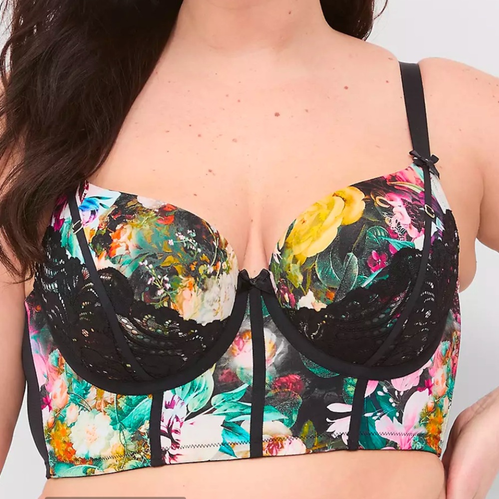 Lane Bryant Cacique Printed Longline Boost Balconette Bra - 40DDD - worn x1